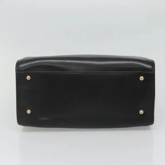 CELINE Hand Bag Leather Black Gold